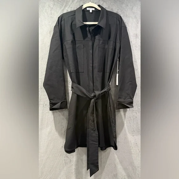 GOOD AMERICAN Black Stretch Cotton Poplin Shirt-Dress Long Sleeve XL Size 4 - Picture 2 of 10